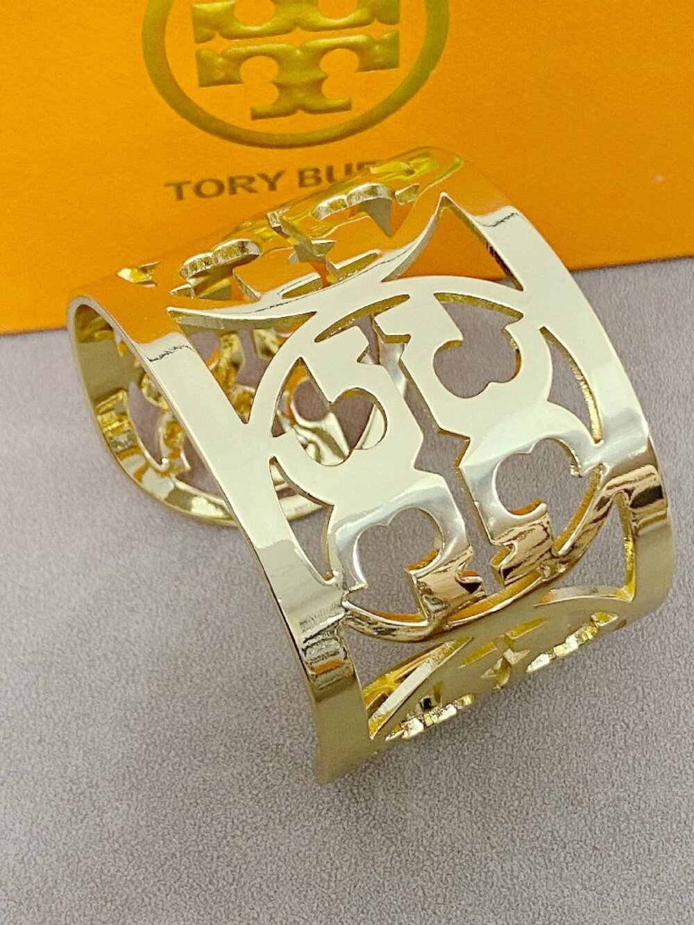 Tory Burch Polished Gold‑Tone Open Cutout Wide Cuff Bracelet